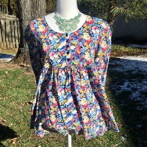 Free People Floral Popover Super Soft Rayon Top 0